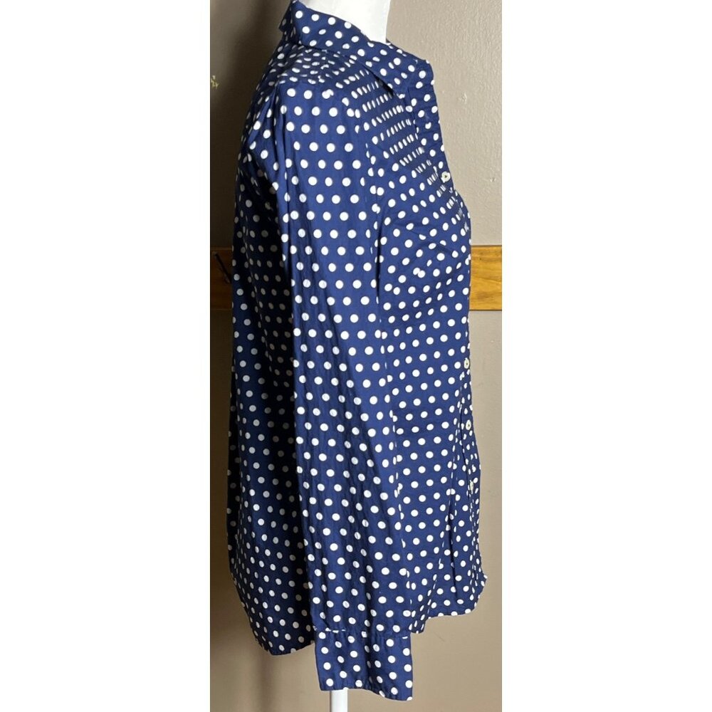 Talbots Blue Polka Dot Shirt Button Up Cotton Blouse Career Preppy Layer Women S - Picture 8 of 9